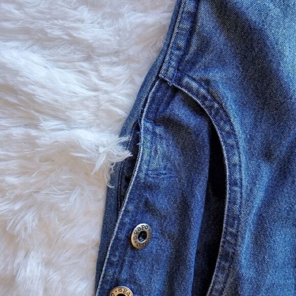 AGAPO Floral Embroidered 90s Cropped Vintage Denim Overalls Sz L Garden Blue - Picture 9 of 9